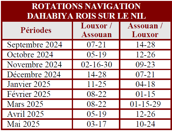 Tableau rotation 1 Croisere royale 2024 2025 Croisière Royale Les Voyages de Pharaon