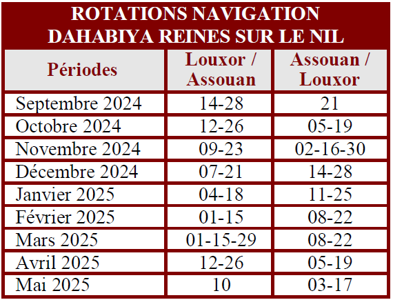 Tableau rotation 2 Croisere royale 2024 2025 Croisière Royale Les Voyages de Pharaon